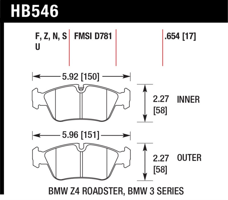 Hawk 08 BMW Z4 3.0L HPS 5.0 Pastillas de freno delanteras