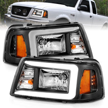 Cargar imagen en el visor de la galería, ANZO Faros delanteros de cristal para Ford Ranger 2001-2011 con barra de luz, carcasa negra