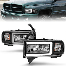 ANZO 94-02 Dodge RAM Crystal Faro delantero - con barra de luz, carcasa negra