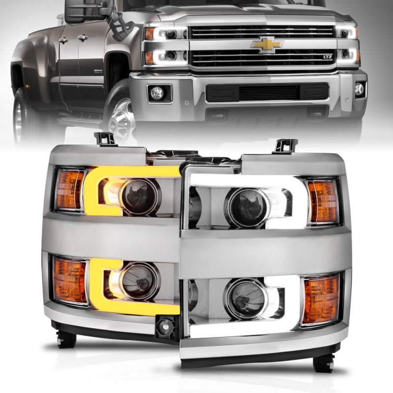 ANZO Faros delanteros proyectores 15-17 Chevrolet Silverado 2500HD / 3500HD cromados con borde cromado