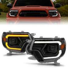 Cargar imagen en el visor de la galería, Faros delanteros tipo proyector ANZO 12-15 Toyota Tacoma - con barra de luz con carcasa negra