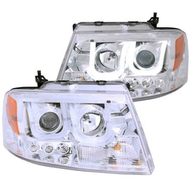 ANZO 2004-2008 Ford F-150 Faros delanteros con barra en U cromada