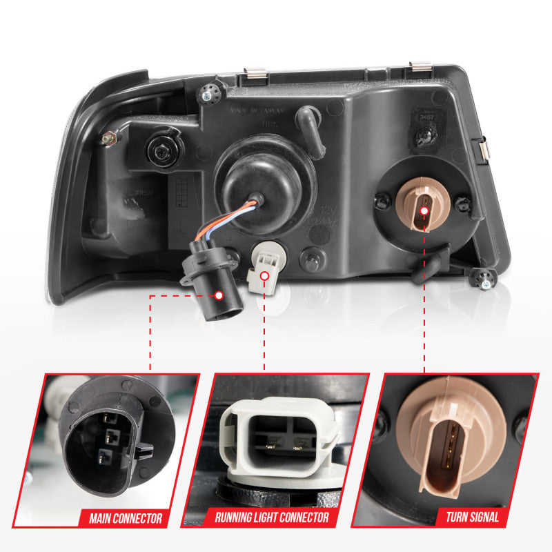 ANZO Faros delanteros de cristal para Ford Ranger 2001-2011 con barra de luz, carcasa negra