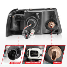 Cargar imagen en el visor de la galería, ANZO Faros delanteros de cristal para Ford Ranger 2001-2011 con barra de luz, carcasa negra
