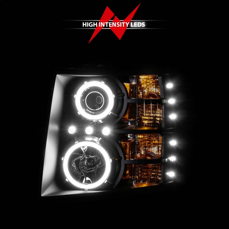 ANZO 2007-2013 Chevrolet Silverado 1500 Faros delanteros proyectores con halo negro