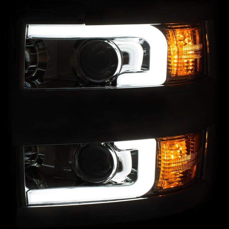 ANZO 2015-2016 Chevrolet Silverado Proyector Faros delanteros con diseño estilo tablón cromado con ámbar