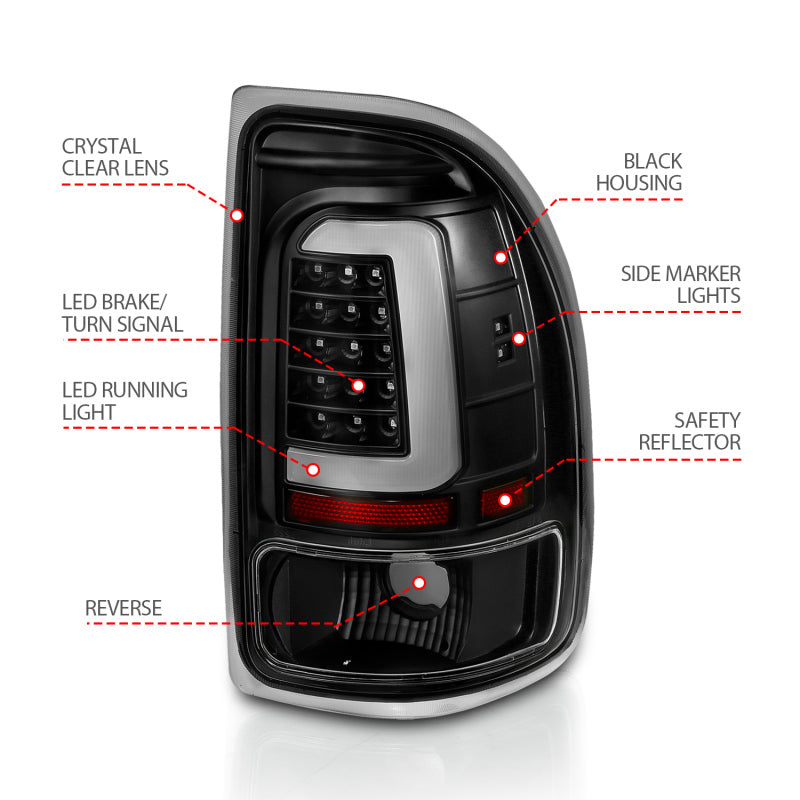 ANZO 1997-2004 Dodge Dakota luces traseras LED, carcasa negra, par de lentes transparentes