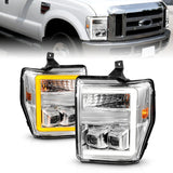 ANZO 08-10 Ford F-250 - F-550 Super Duty Proyector Faros con barra de luz Switchback carcasa cromada