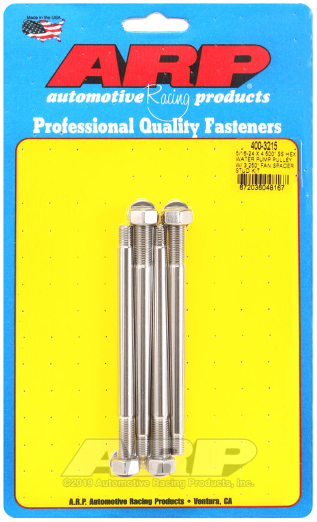 Polea de bomba de agua hexagonal ARP de 5/16-24 x 4.500 SS con kit de perno espaciador de ventilador de 3.250 pulgadas