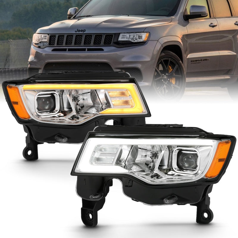 ANZO Faros delanteros tipo proyector para Jeep Grand Cherokee 2017-2018 con interruptor estilo tablón - Cromado con ámbar