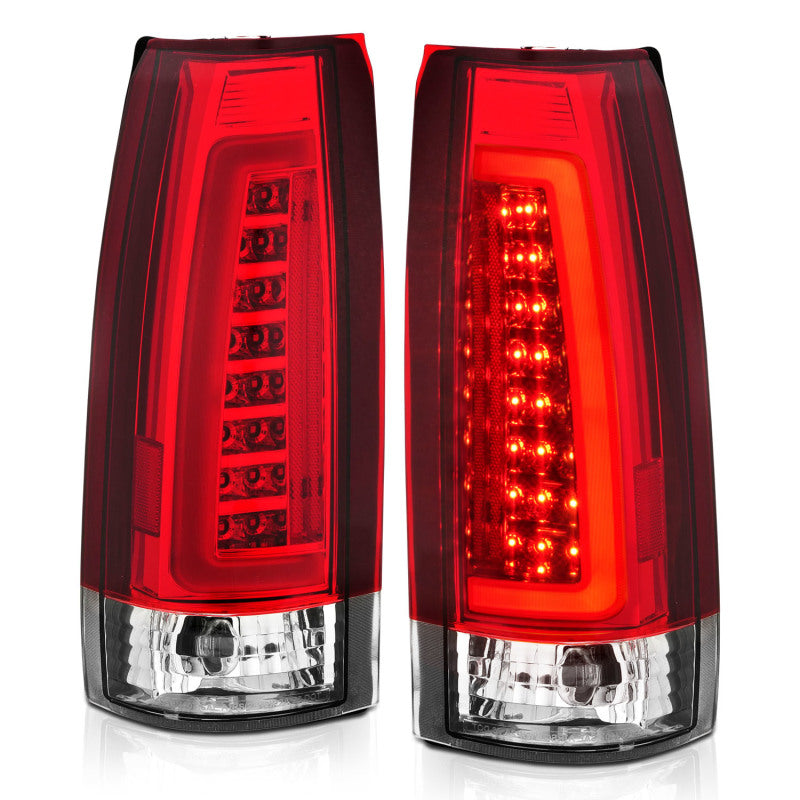 ANZO 1999-2000 Cadillac Escalade luces traseras LED con carcasa cromada, par de lentes rojas/transparentes
