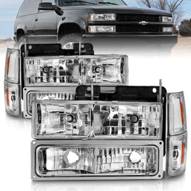 ANZO 88-98 Chevrolet C1500 Faros delanteros de cristal cromados con luces de señal y de posición laterales