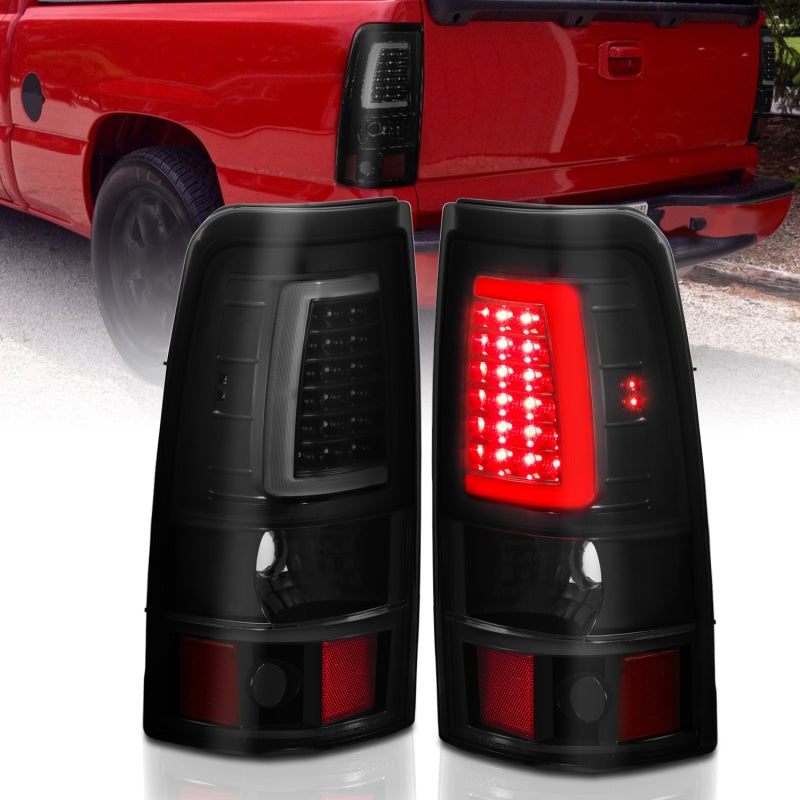 ANZO 1999-2002 Chevy Silverado 1500 luces traseras LED estilo tablón negro con lente ahumada