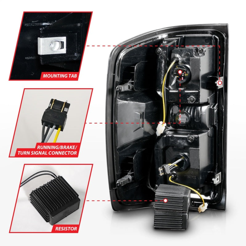 ANZO 15-19 Chevrolet Silverado 2500 HD/3500 HD Luz trasera LED con carcasa negra secuencial/lente transparente