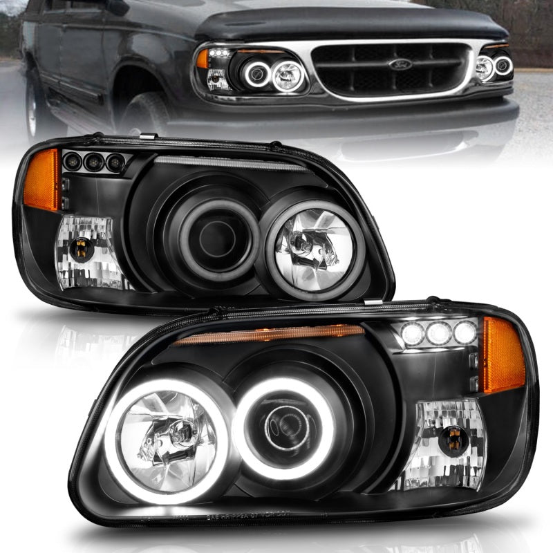 ANZO 1995-2001 Ford Explorer Faros delanteros con proyector con halo negro 1 pieza