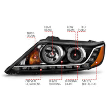 Cargar imagen en el visor de la galería, ANZO 2011-2013 Kia Sorento Faros delanteros con proyector con halo negro (CCFL)