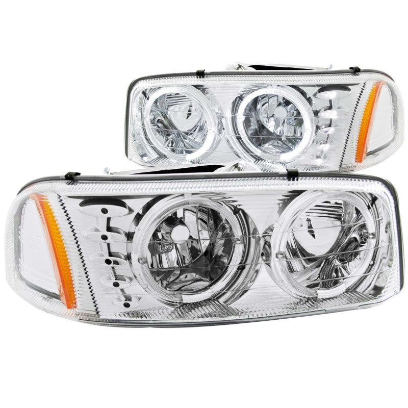 ANZO 1999-2006 Gmc Sierra 1500 Faros delanteros de cristal con halo y LED cromados
