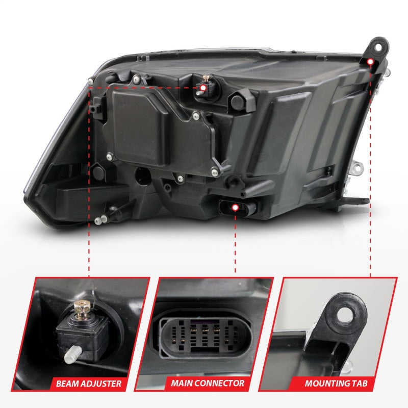 ANZO 09-18 Dodge Ram 1500/2500/3500 Proj HL Faros delanteros conmutados + secuenciales - Negro ámbar