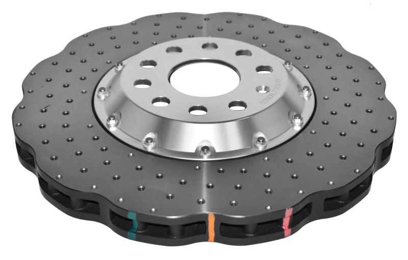 DBA 12-13 Volkswagen Golf R 2.0L delantero serie 5000 rotor perforado en cruz con sombrero plateado