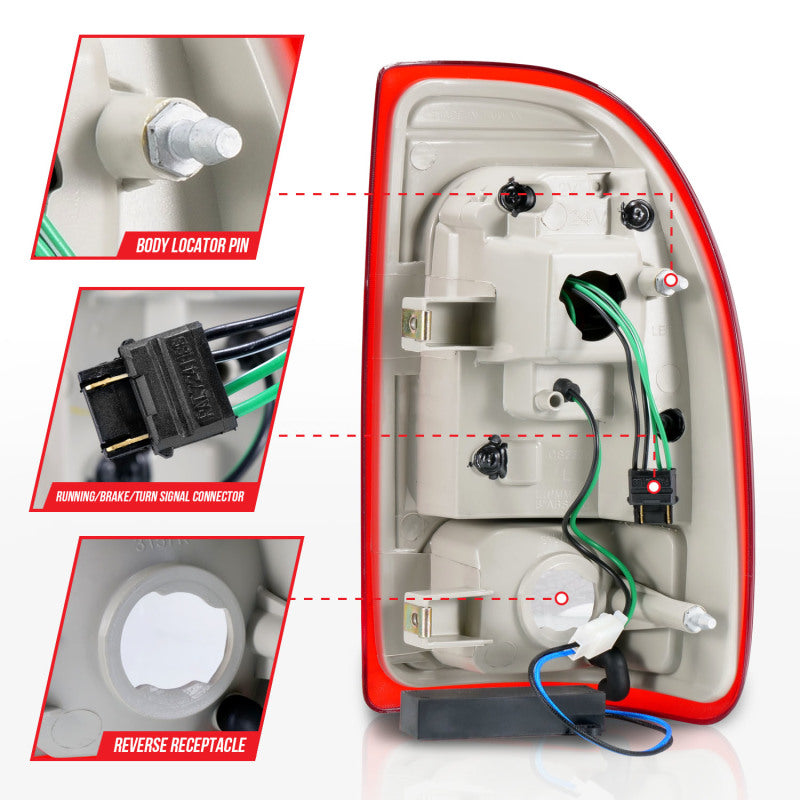 ANZO 1997-2004 Dodge Dakota luces traseras LED con carcasa cromada, par de lentes rojas