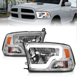 ANZO 2009-2020 Dodge Ram 1500 Faros delanteros cuadrados LED completos con carcasa cromada, color ámbar cromado