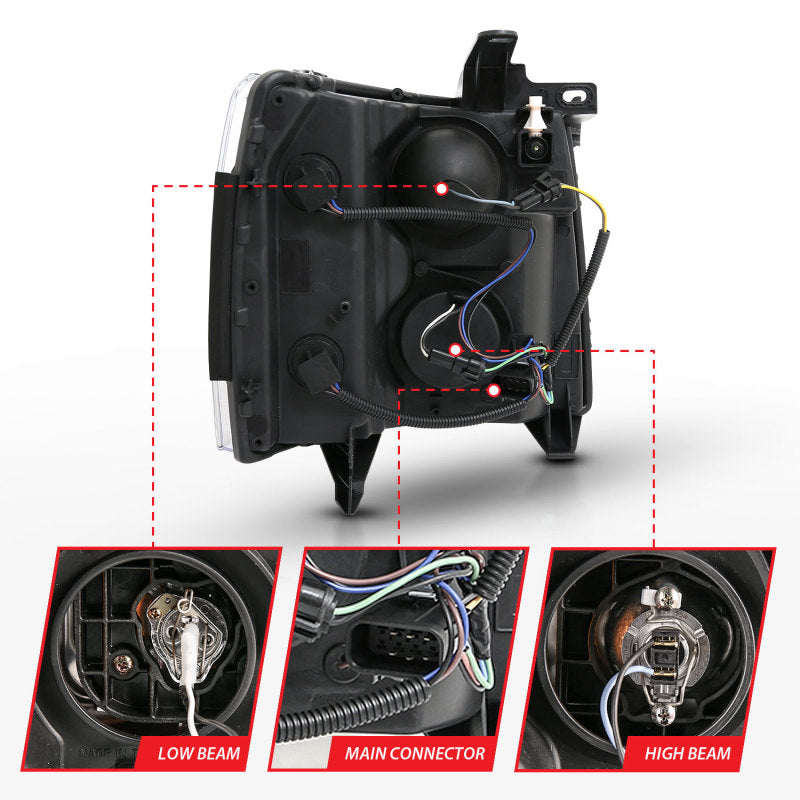 ANZO 2007-2013 Chevy Silverado 1500 Proyector estilo tablón cromado ámbar