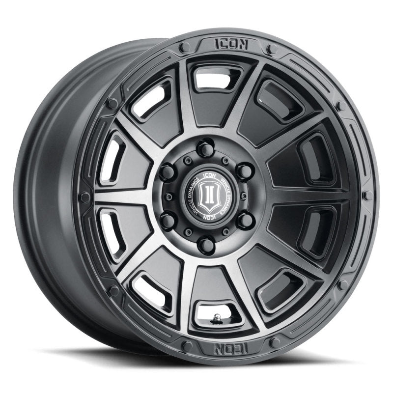 ICON Victory 17x8.5 5x5 -6mm Offset 4.5in BS Rueda de tinte negro satinado ahumado