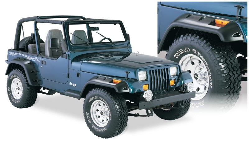Bushwacker 87-95 Jeep Wrangler Cutout Style Flares 4 piezas de corte opcional no renegado - Negro