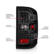 Cargar imagen en el visor de la galería, ANZO 15-19 Chevy Silverado 2500HD/3500HD (solo halógenos de fábrica) luces traseras LED negras con lente transparente