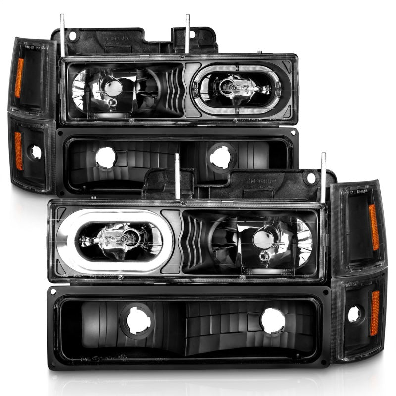 ANZO 88-98 Chevrolet C1500 Faros delanteros de cristal con carcasa negra con luces de señal y marcador laterales
