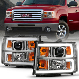 ANZO 2007-2013 Gmc Sierra 1500 Proyector Faro estilo tablón cromado con lente transparente ámbar