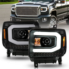 Cargar imagen en el visor de la galería, ANZO 2014-2015 GMC Sierra 1500 Faros delanteros con barra de luz, carcasa negra (tipo halógeno)