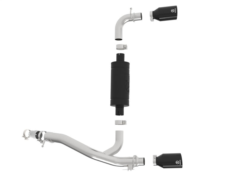 aFe Takeda Sistema de escape con eje trasero 304 SS de 3 pulgadas con punta negra 16-18 Ford Focus RS 2.3L (t)