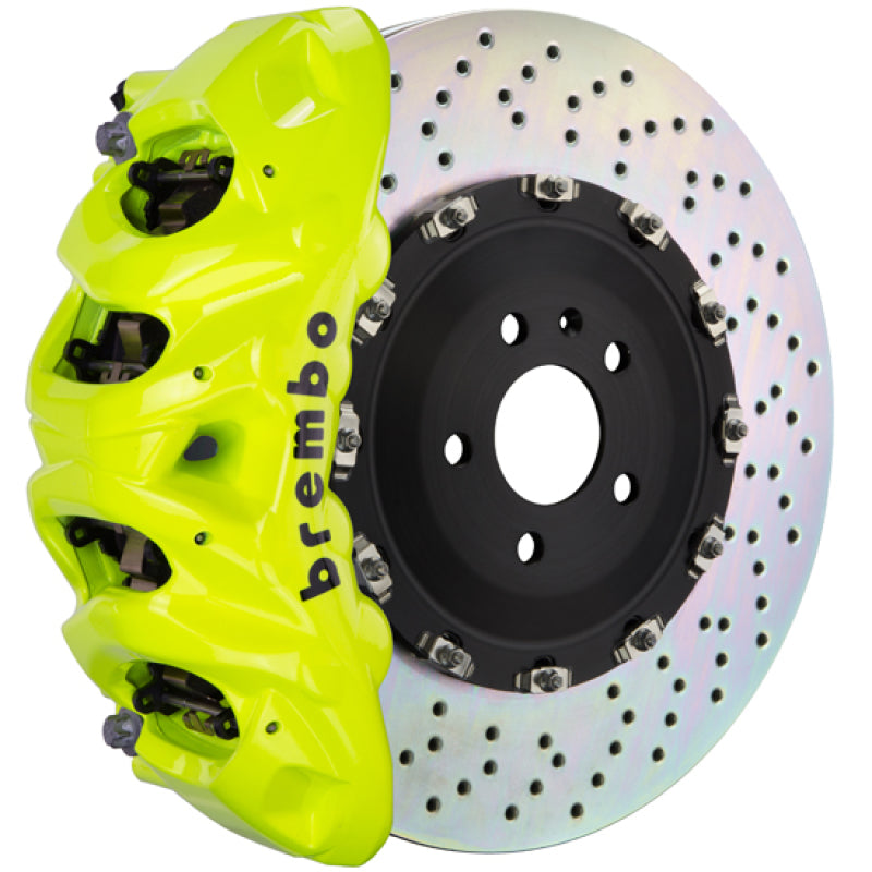 Brembo 15-18 M3 (equipado con freno CC) Fr GT BBK 6 pistones fundidos 380x34 2 piezas Rotor perforado - Fluo. Amarillo