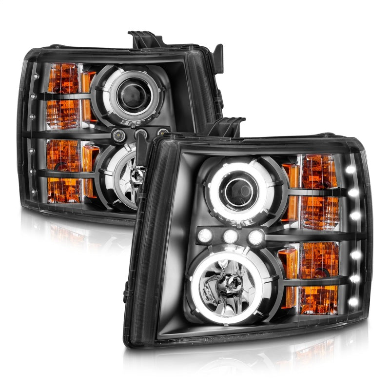 ANZO 2007-2013 Chevrolet Silverado 1500 Faros delanteros proyectores con halo negro
