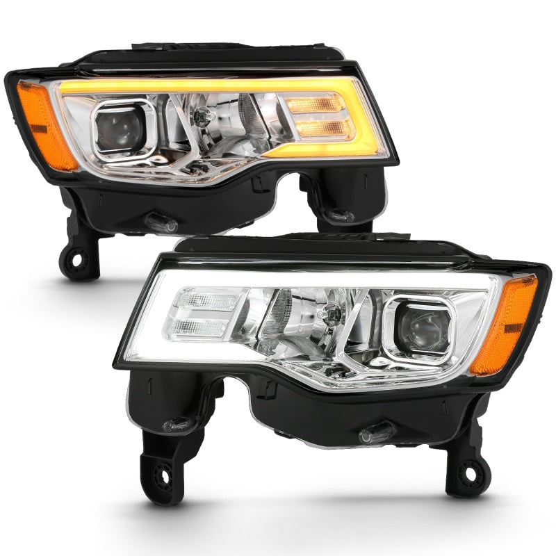 ANZO Faros delanteros tipo proyector para Jeep Grand Cherokee 2017-2018 con interruptor estilo tablón - Cromado con ámbar