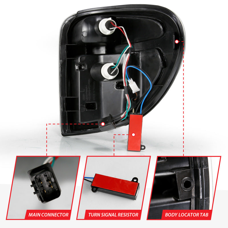 ANZO 2004-2007 Dodge Grand Caravan luces traseras LED con barra de luz, carcasa negra, lente transparente