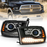 ANZO 2009-2018 Dodge Ram 1500 Proyector Faros delanteros estilo tablón Halo con interruptor negro mate