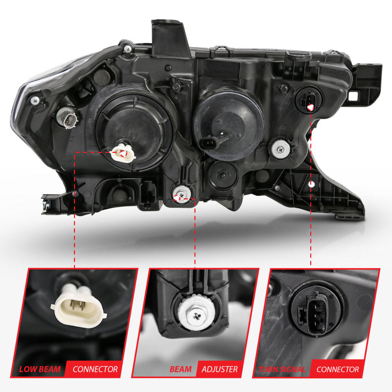 ANZO 2016-2017 Toyota Tacoma Proyector Faros delanteros con estilo de tablón Switchback negro con ámbar