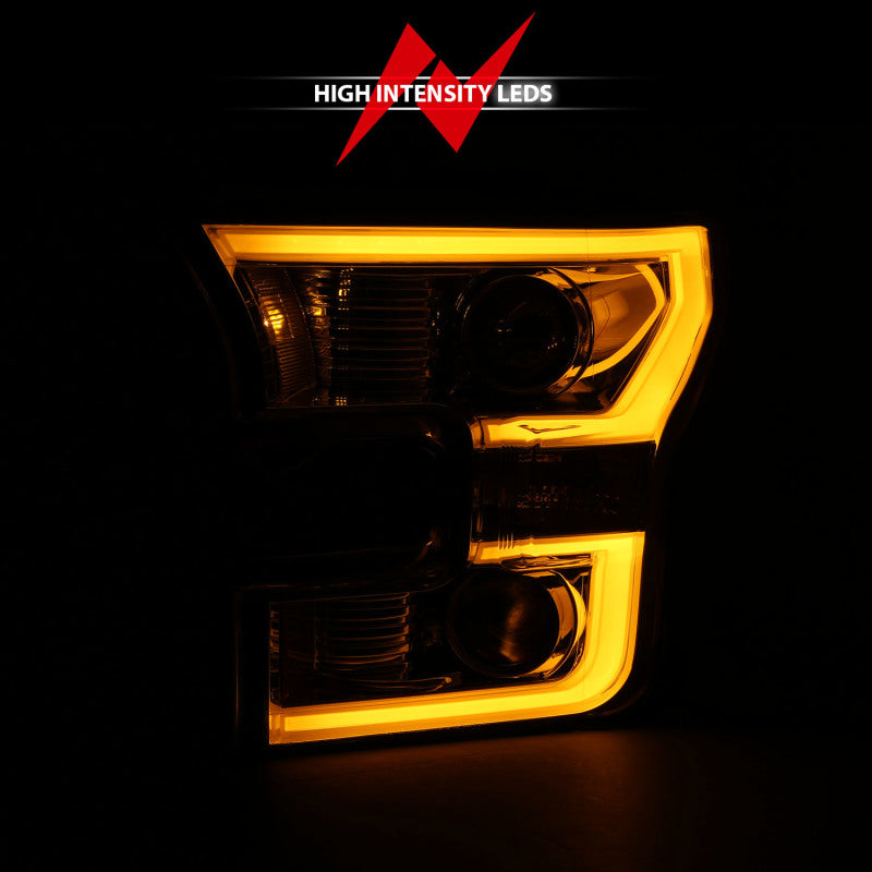 ANZO 2015-2017 Ford F-150 Faros delanteros proyectores con estilo de tablón cromados con ámbar
