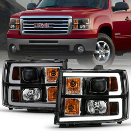 ANZO 2007-2013 Gmc Sierra 1500 Proyector Faro estilo tablón negro con lente transparente ámbar