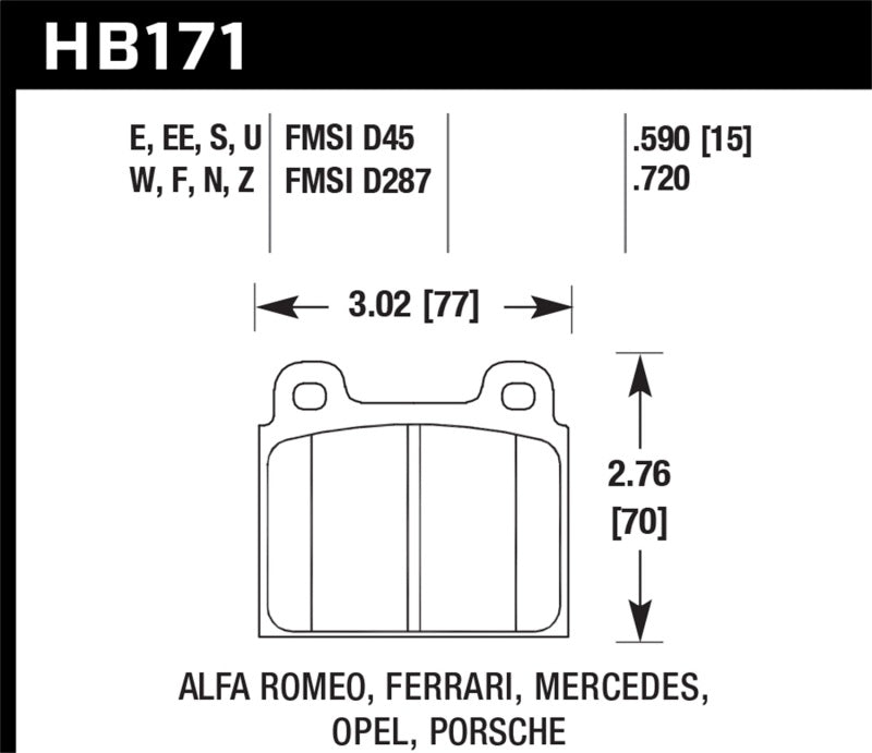Hawk 69-77 y 84-89 Porsche 911 HT-10 Pastillas de freno delanteras de carrera