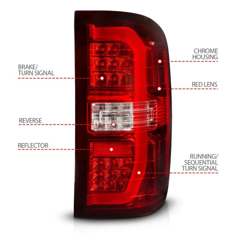 ANZO 14-18 GMC Sierra 1500 Luces traseras LED rojo/transparente