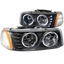 ANZO 1999-2006 Gmc Sierra 1500 Faros delanteros de cristal con halo y LED negros