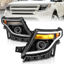 Cargar imagen en el visor de la galería, ANZO 11-15 Ford Explorer (con halógeno de fábrica solo HL) Faros delanteros con barra de luz y carcasa negra