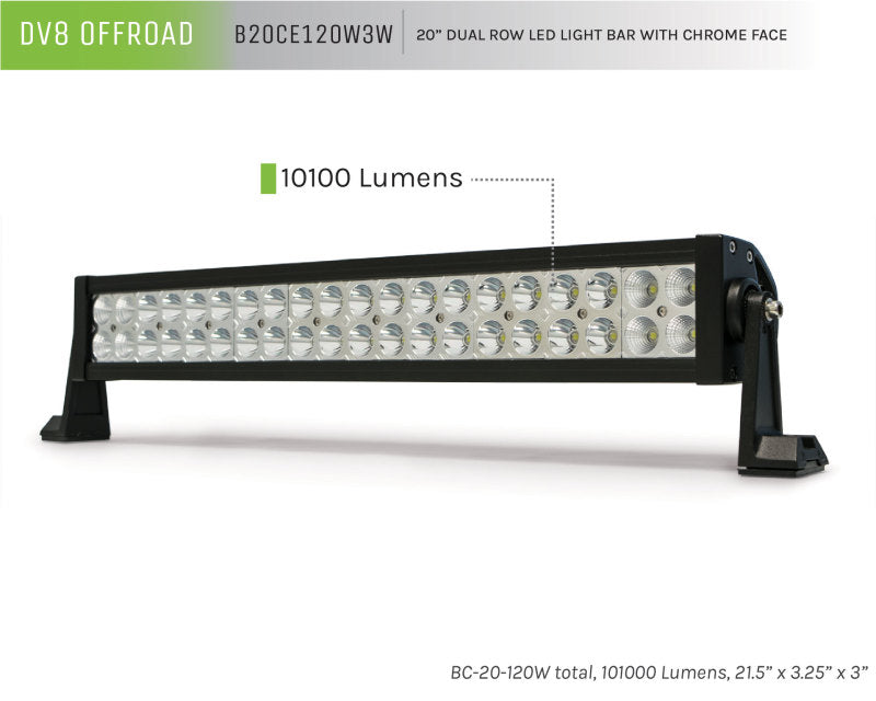 Barra de luces DV8 Offroad Chrome Series de 20 pulgadas, 120 W, reflector/punto, LED de 3 W