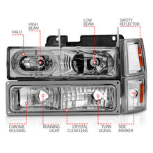Cargar imagen en el visor de la galería, ANZO 88-98 Chevrolet C1500 Faros delanteros de cristal con carcasa cromada con luces de señal y de posición laterales