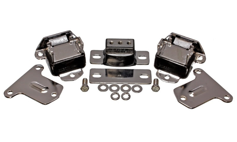 Suspensión energética 69-71 Camaro / 70-73 Monte Carlo Soportes de motor y transmisión negros; Acabado cromado.