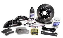 Cargar imagen en el visor de la galería, EBC Racing 12-19 BMW Serie 3 (F30/F31/F34) Pinzas Apollo-4 negras Rotores de 330 mm Kit de freno delantero grande