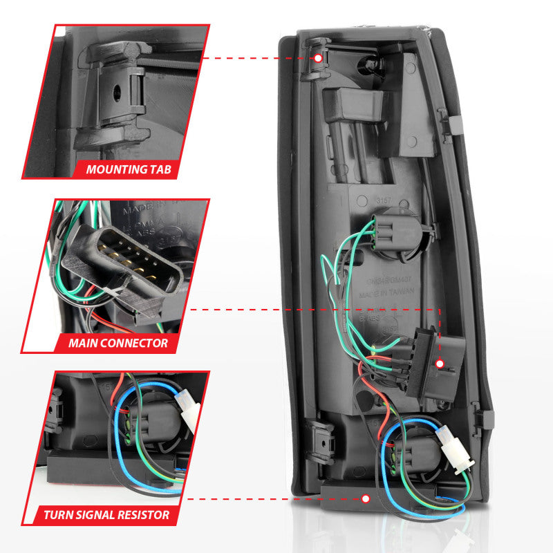ANZO 1999-2000 Cadillac Escalade luces traseras LED, carcasa negra, par de lentes transparentes
